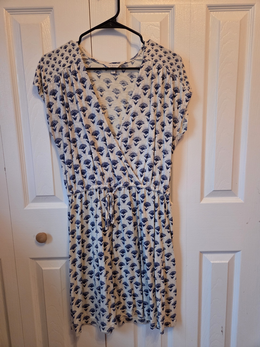 Lucky Brand Navy and White Printed Faux-Wrap Mini Dress